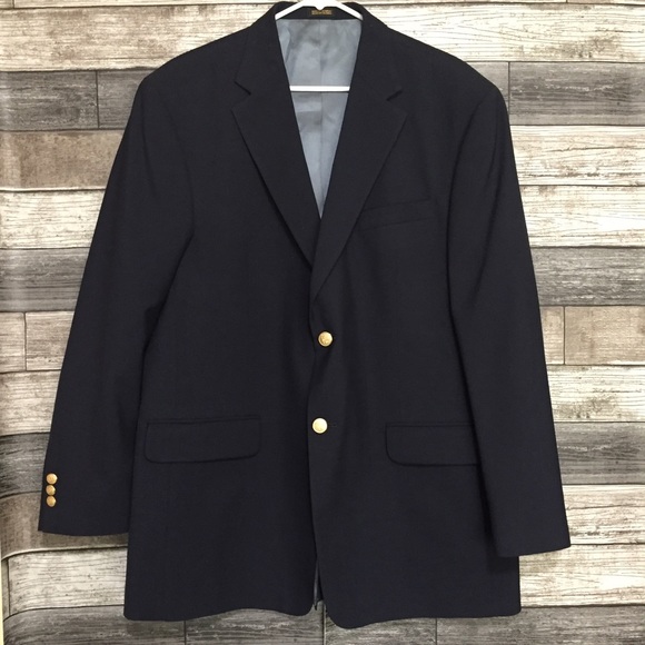 Stafford Blazer Men’s 44R Navy Blue Gold Crest Buttons Polyester Wool (Read) - Picture 5 of 14